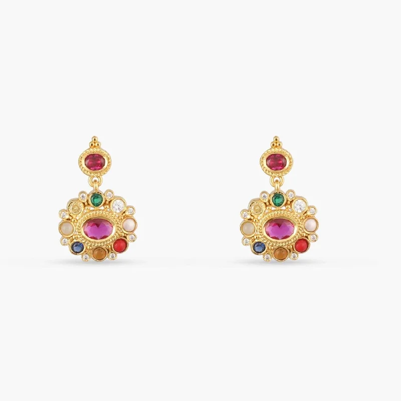 handcrafted gold stud earrings Rupa Navaratna Maroon Silver Drop Earrings