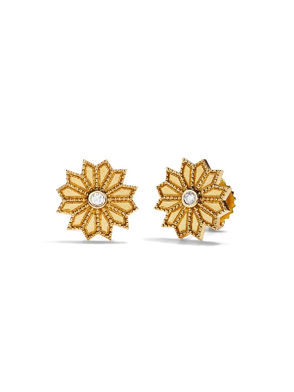 simple sapphire wedding band Sacred Flower Yellow Gold Stud Earrings