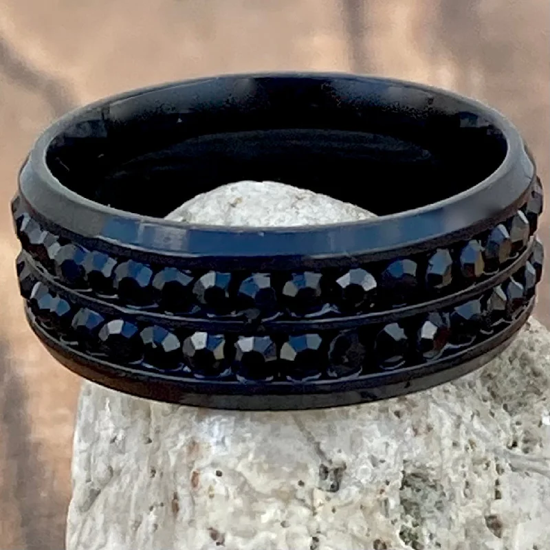 gothic black onyx ring men Sanity's Bling Band - Double Row - Black - R177