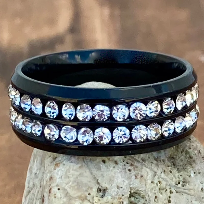 Celtic knot wedding band Sanity's Bling Band - Double Row - Black & White - R174