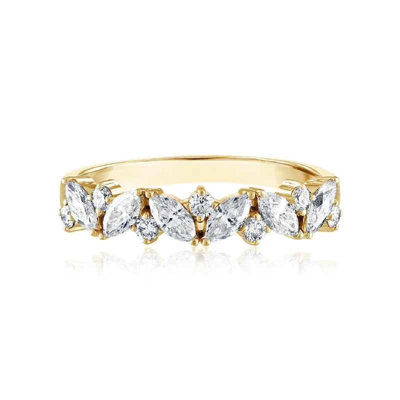 Alternating Marquise and Round Band  in Yellow Gold Size 5.5