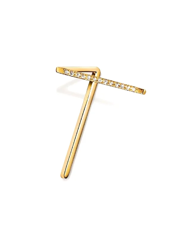 bohemian gemstone choker T-Post, 18K Yellow Gold + Diamond Pavé Earring