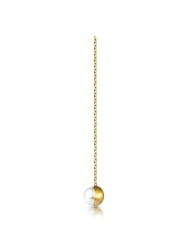 simple crystal earrings 90 Degree Half Pearl Chain 18K Yellow Gold Earring