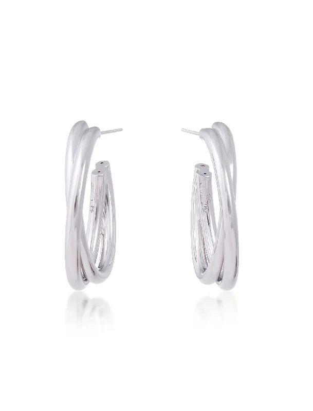 real diamond solitaire ring Oval Intertwined Hoop, 18K White Gold Earrings