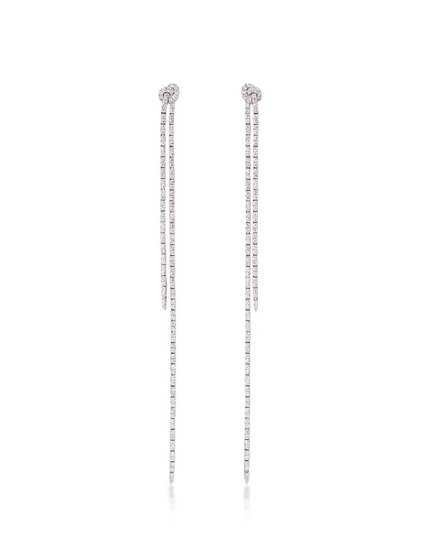 customized infinity bracelet Long Knot, 18K White Gold + Diamond Earrings