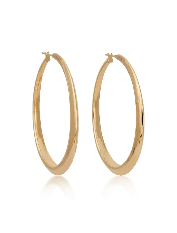 simple engraved wedding ring Oval Hoop, 18K Yellow Gold Earrings