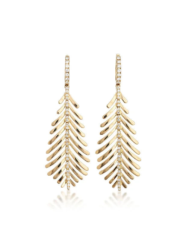 unique wooden bead necklace Plume, 18K Yellow Gold + Diamond Earrings