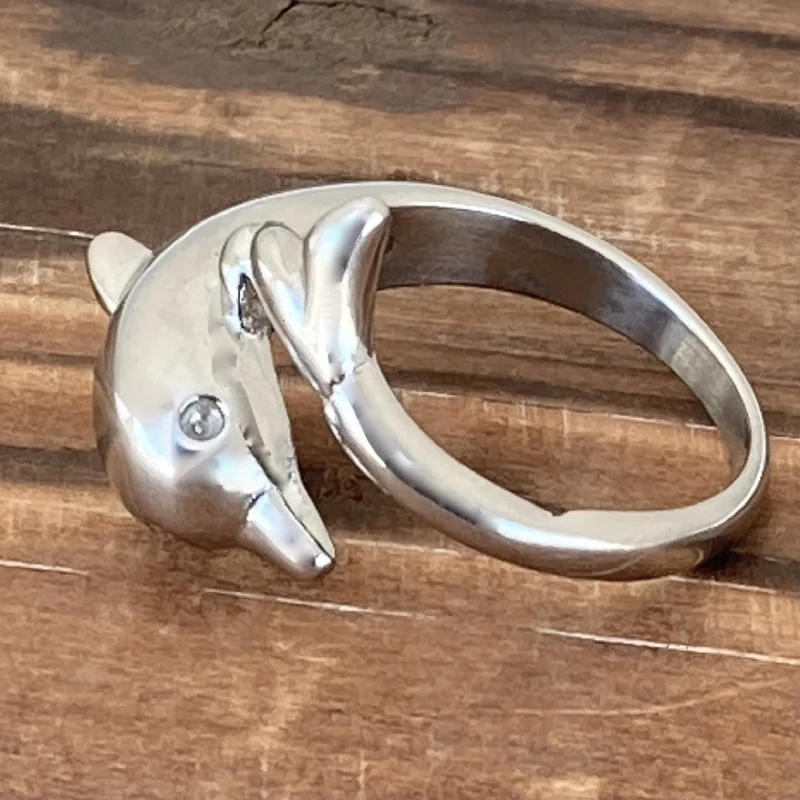 personalized photo locket necklace Silver Dolphin Ring - R179