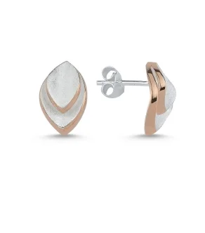 white topaz stacking rings Silver & Rose Gold Brushed Leaf Earrings