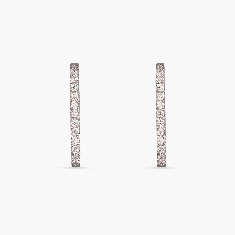 crystal-studded gold ring Single Pave Square Hoop Silver Earrings