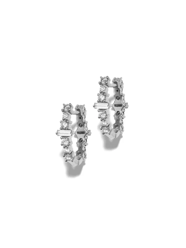sterling silver toe ring set Small Diamond Rivulet Spread Oval Hoop White Gold Earrings