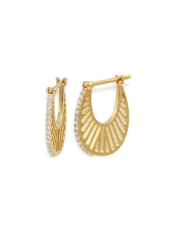 vintage-style floral brooch Small Flat Ray Diamond Yellow Gold Hoop Earrings