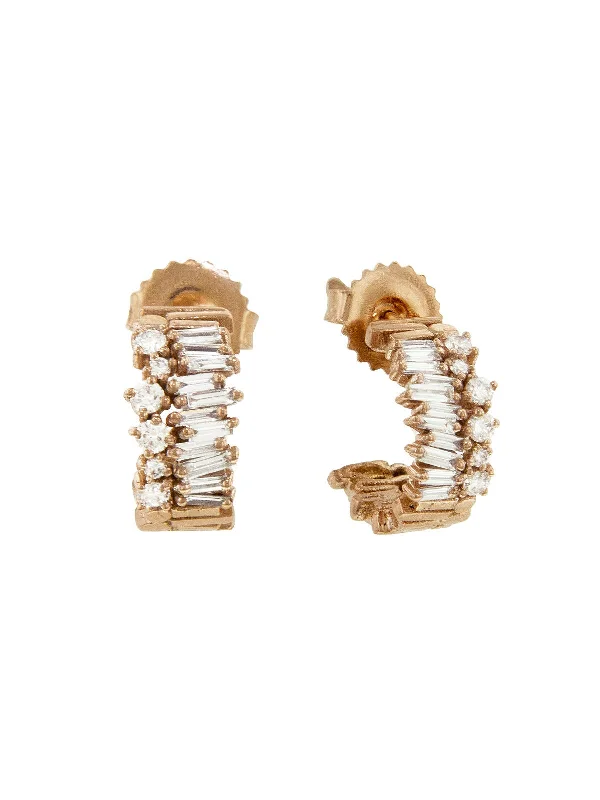 dainty pearl and diamond ring Small Half Bliss Diamond Rose Gold Hoop Earrings