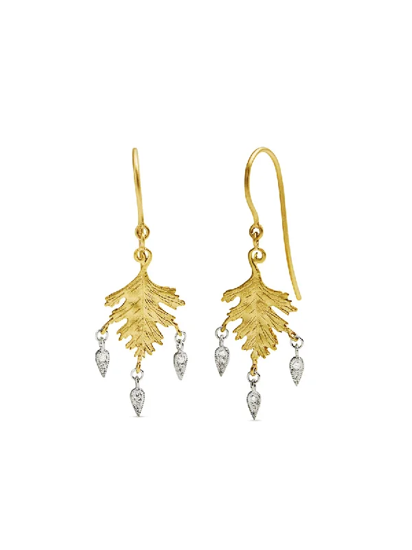 gold initial bracelet personalized Small Leaf With Dew Drops Yellow Gold & Platinum Earrings gold initial bracelet personalized Small Leaf With Dew Drops Yellow Gold & Platinum Earrings