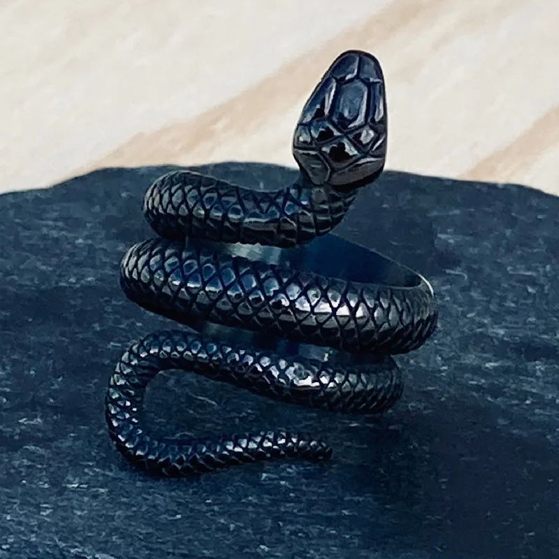 infinity loop ring rose gold Snake Ring - Black - R131
