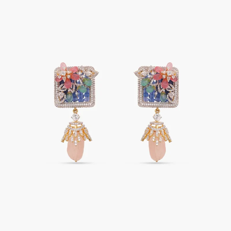 minimalist threader earrings gold Square Bouquet CZ Silver Drop Earrings