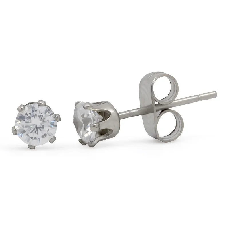 Stainless Steel Clear Round Stud Earrings