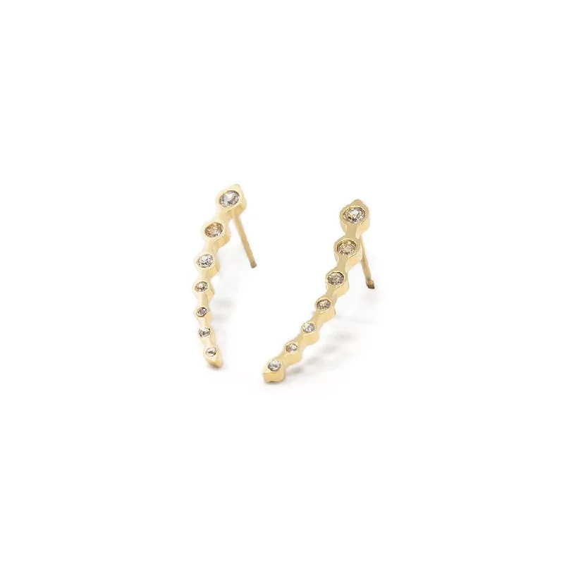 Stainless Steel Seven Stone Ear Climber Stud Gold Plated