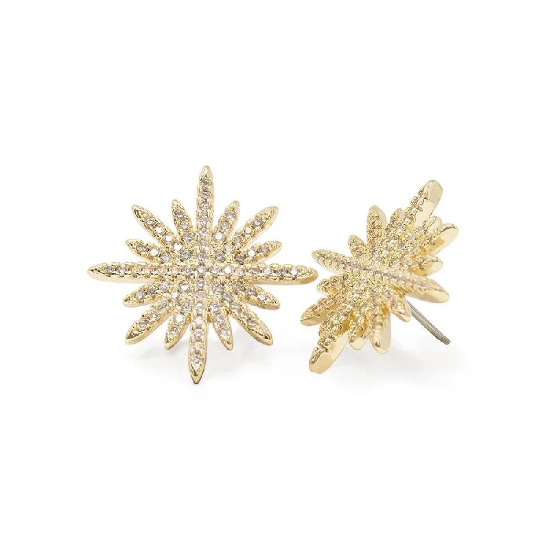 Star Bright Stud Earrings CZ Pave Gold Plated