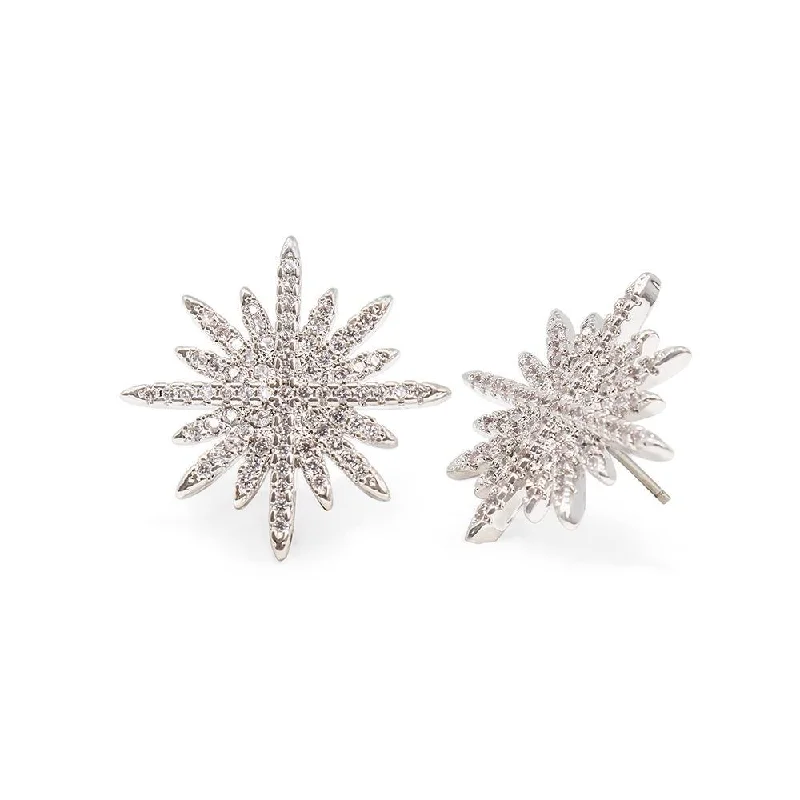 Star Bright Stud Earrings CZ Pave Rhodium Plated