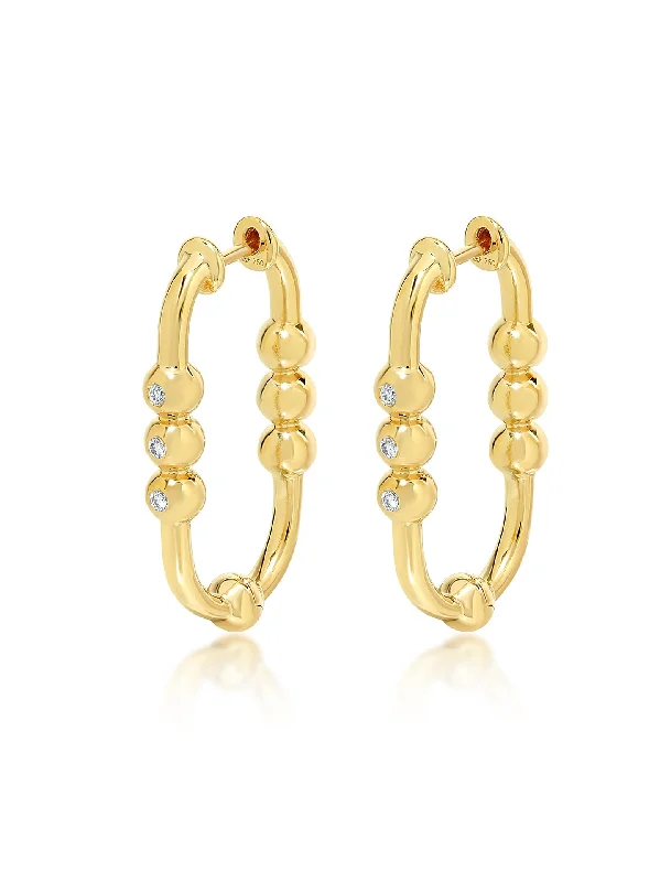 diamond halo engagement ring Markeli Minor, 18K Yellow Gold + Diamond Hoop Earrings