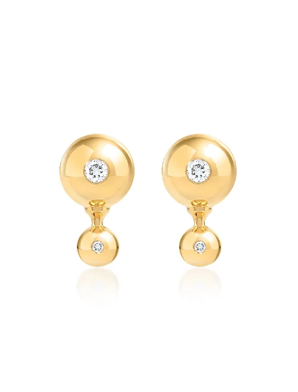 silver moon phase pendant Nemara, 18K Yellow Gold + Diamond Earrings