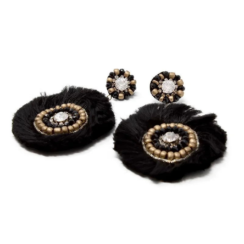 Statement Earrings Circle Fringe Black