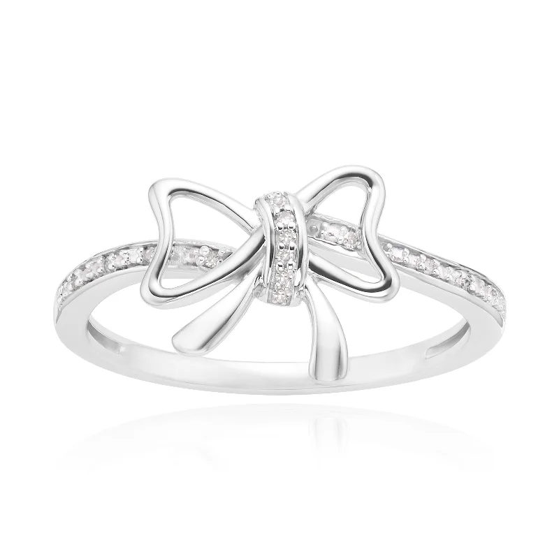 modern geometric silver ring Sterling Silver with Round Brilliant Cut Diamond Set Bow Fashion Rings modern geometric silver ring Sterling Silver with Round Brilliant Cut Diamond Set Bow Fashion Rings