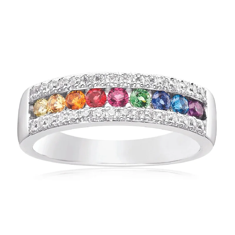 Sterling Silver with Round Cut Multistone Cubic Zirconia Rings