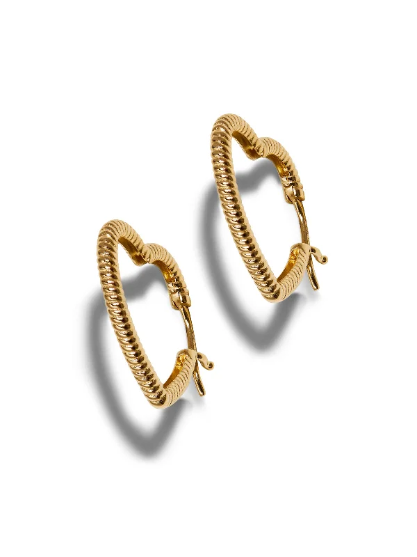 classic diamond solitaire necklace Striped Heart Yellow Gold Hoop Earrings