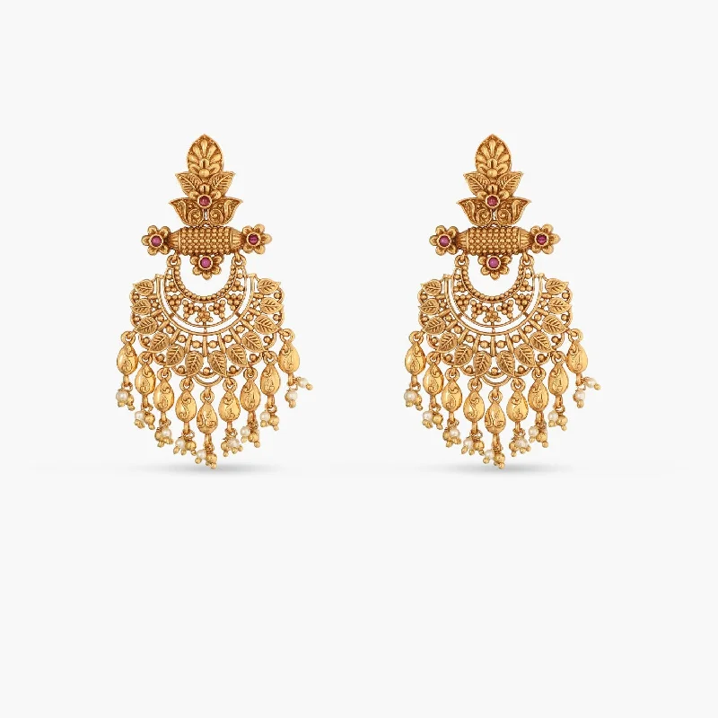 white gold infinity ring Swara Leafy Floral Statement Chandbali Earrings