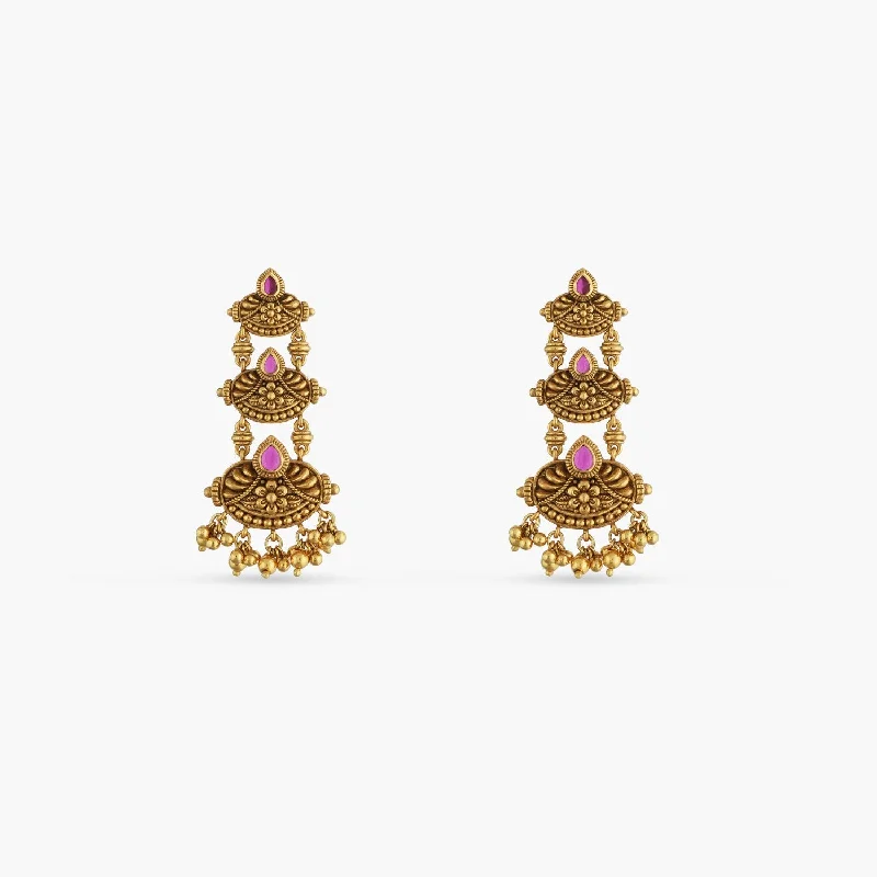 gold and diamond nose stud Swara Three Layer Floral Silver Drop Earrings
