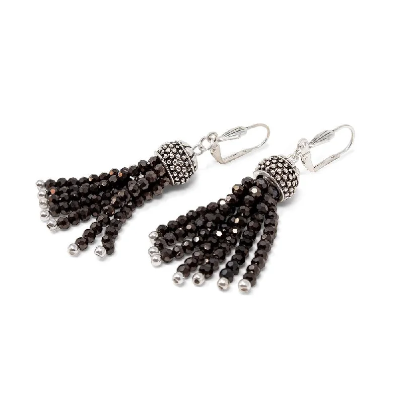 Tassel Earrings Antique Silver Black Beads