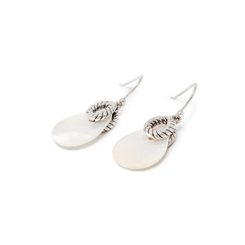 Tear Drop Mother of Pearl Earrings Silver Tone