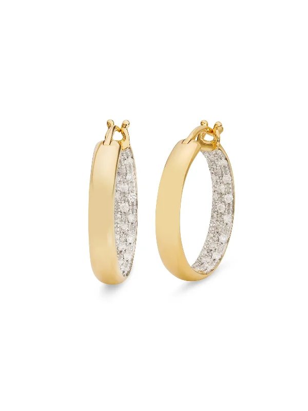 dainty lotus flower ring Thick Diamond Yellow Gold Hoop Earrings