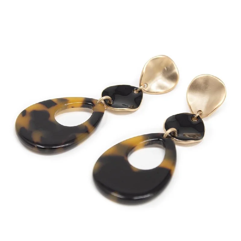 Tortoise/Hammered Teardrop Earrings Gold Tone