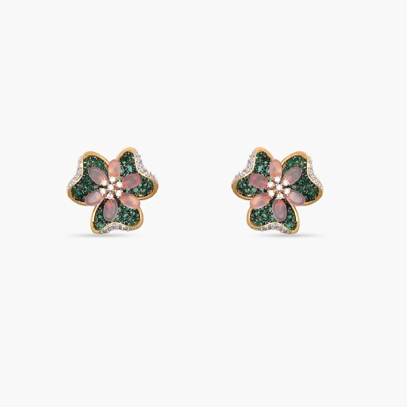 handmade ceramic bead bracelet Trillium Floral CZ Silver Stud Earrings