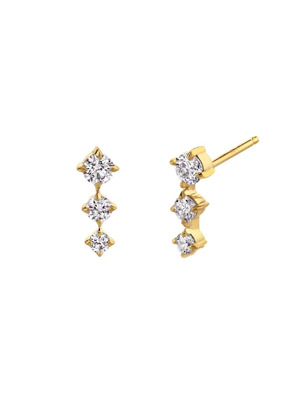 diamond halo pendant necklace Triple 3 Diamond Yellow Gold Stud Earrings