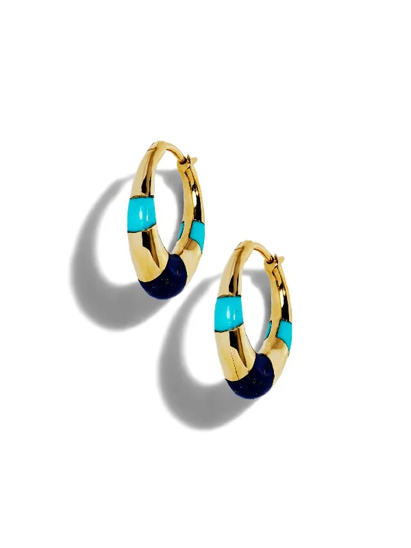 sterling silver infinity bracelet Turquoise and Lapis Mini Inlay Tri Hoop Earrings