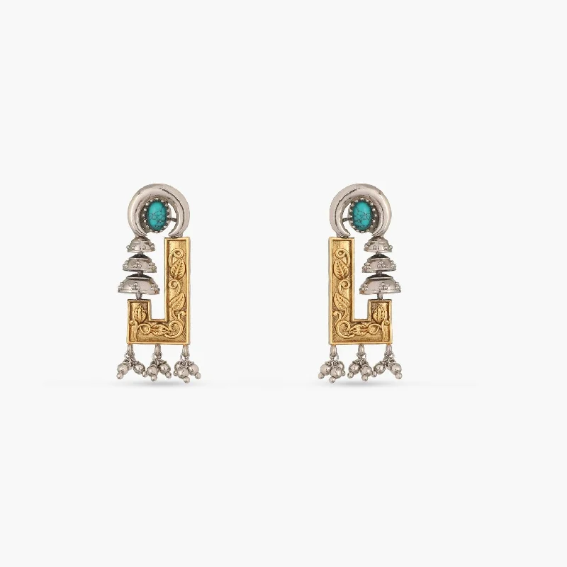 handcrafted beaded hoop earrings Turquoise Oxidized Silver Drop Earrings