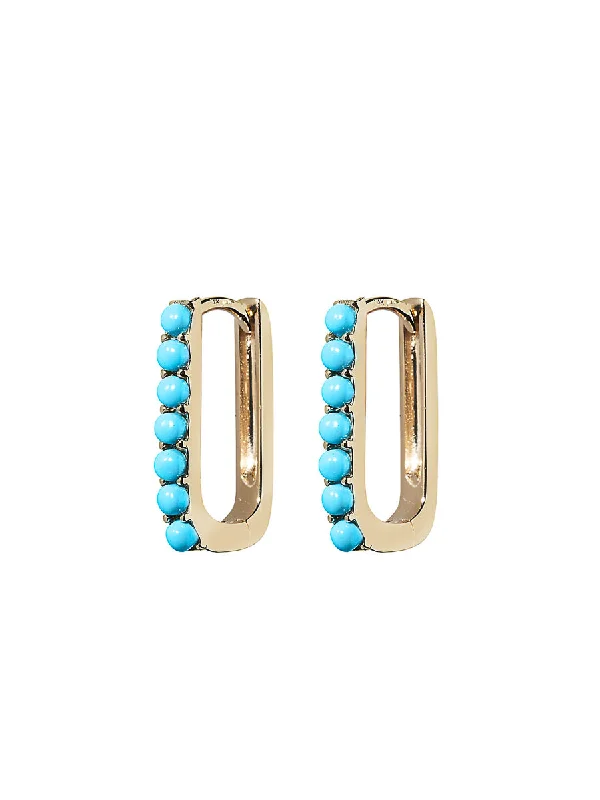 solid gold stacking rings set Turquoise Small Paperclip Yellow Gold Hoop Earrings