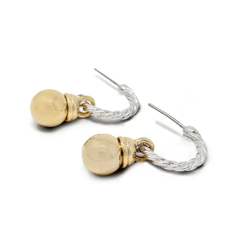 Two Tone Cable Earrings Gold Plated Ball