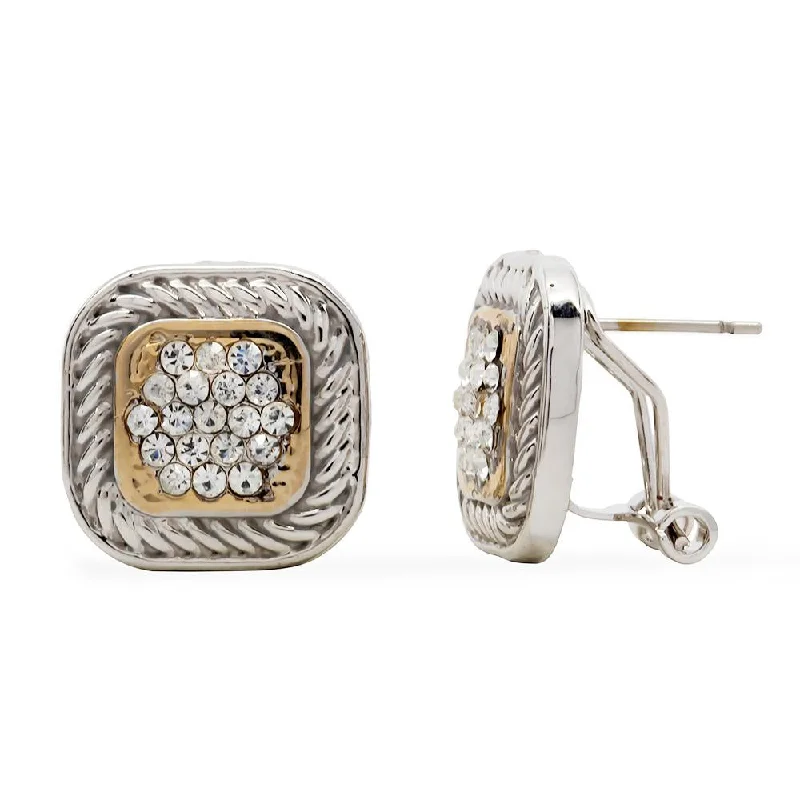 Two Tone Square Crystal Pave Earrings