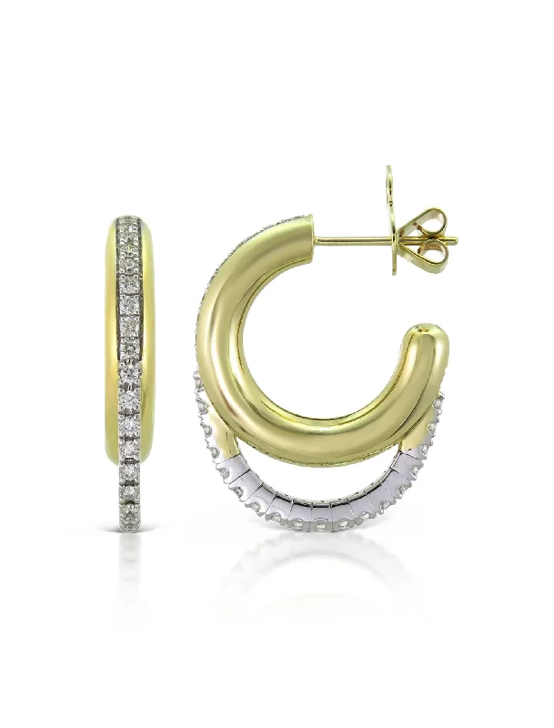 silver hoop earrings small Tube Drip, 14K Yellow Gold + Diamond Hoops