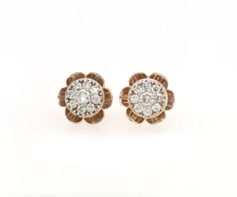 Vintage 0.68ctw Diamond Buttercup Cluster Stud Earrings in 14K