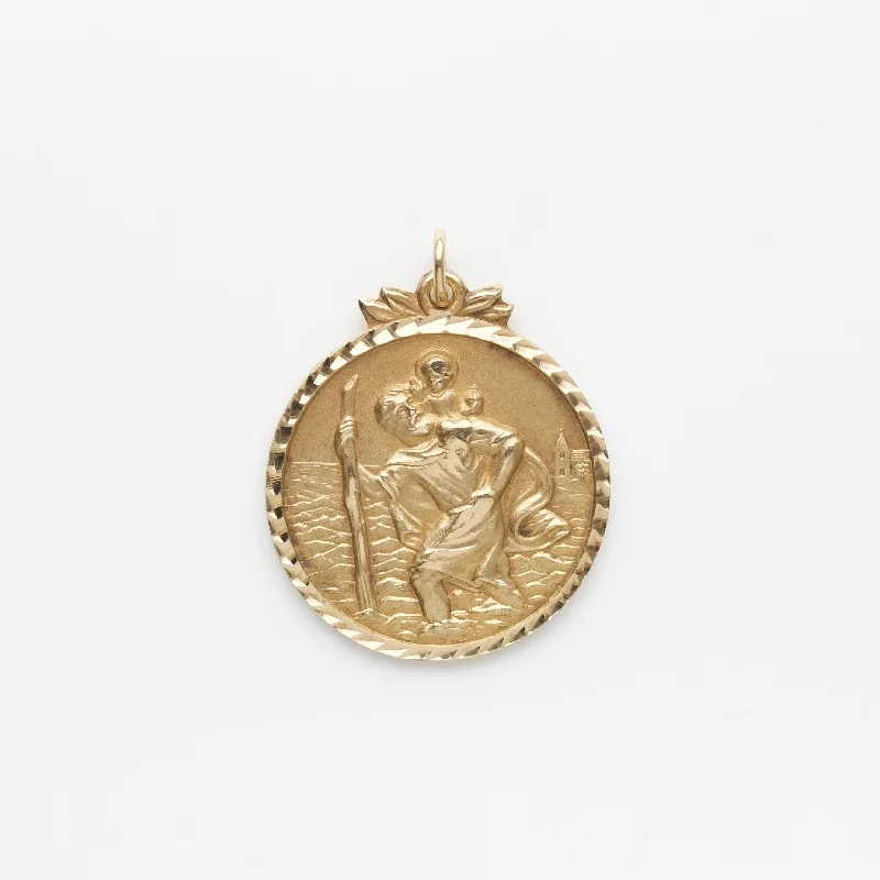 Vintage 9k Solid Yellow Gold St. Christopher Pendant