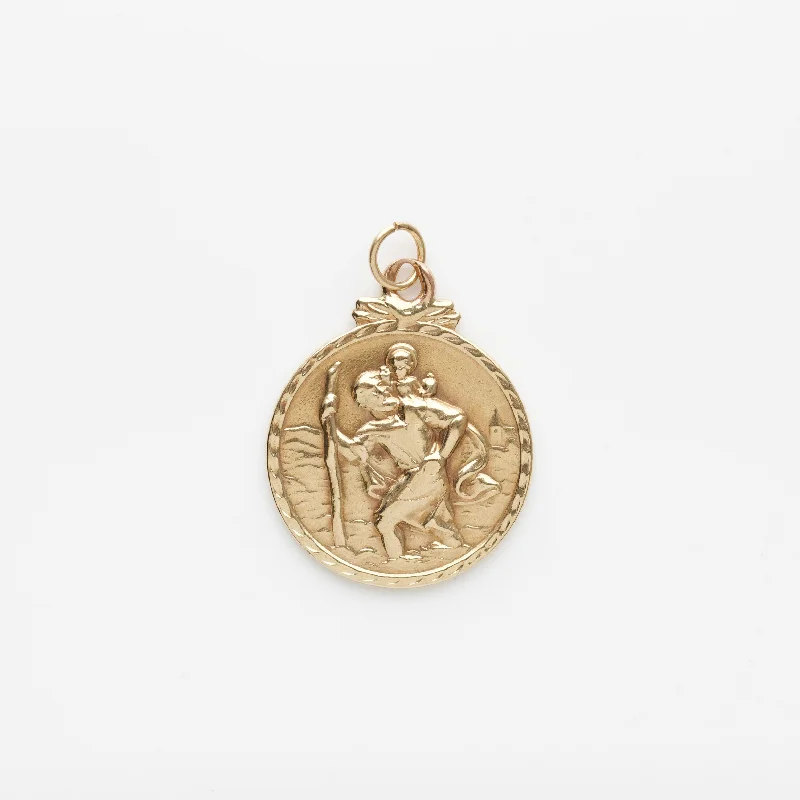 Vintage 9k Solid Yellow Gold St. Christopher Pendant