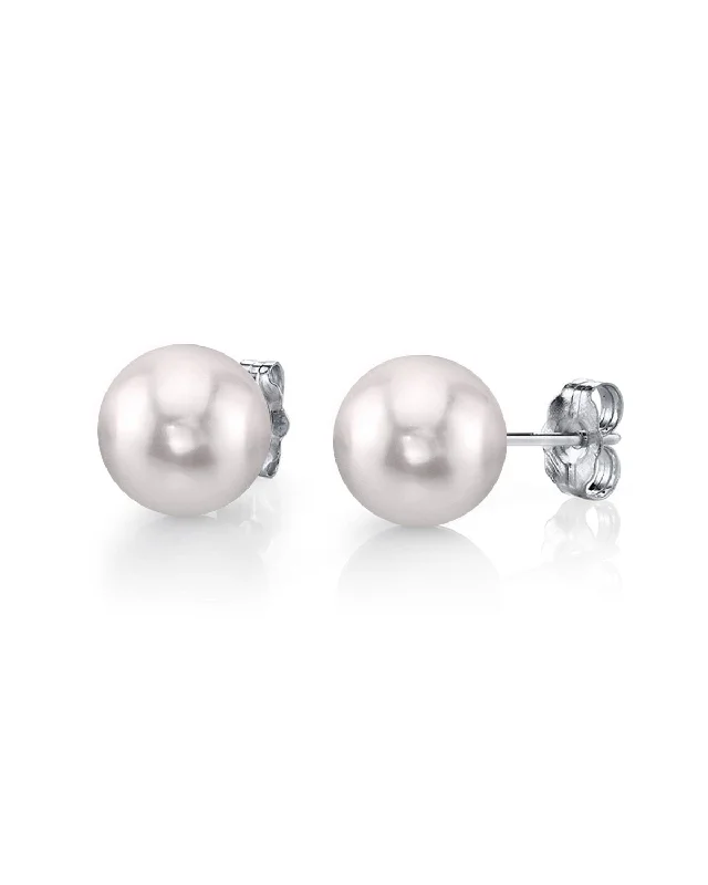 silver-plated bar necklace 8.5-9.0mm White Akoya Round Pearl Stud Earrings