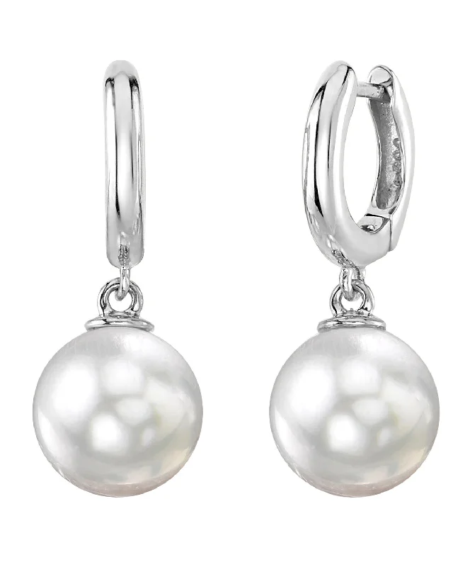gold heart-shaped pendant necklace White South Sea Pearl Poise Hoop Earrings