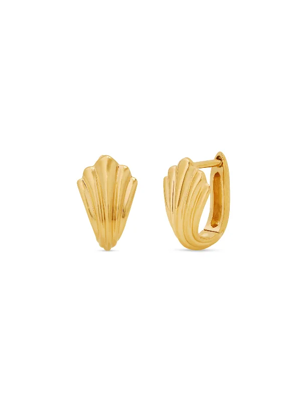 hexagon-shaped engagement ring unique Fluted Yellow Gold Huggie Earrings